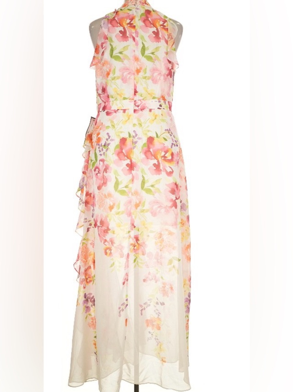 NWT Betsy & Adam Floral Chiffon Gown PINK MULTI Size 16 (A26919) - Picture 9 of 12